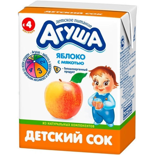 Сок детский "Агуша" яблоко с мякотью без сахара 200мл TetraPak