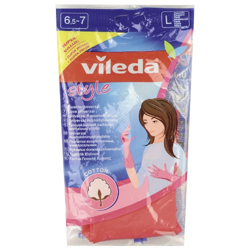 Перчатки "Vileda" (Виледа) резиновые Style с хлопком размер L