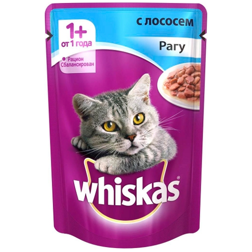 Корм для кошек "Whiskas" (Вискас) Влажный рацион Рагу с лососем 85г