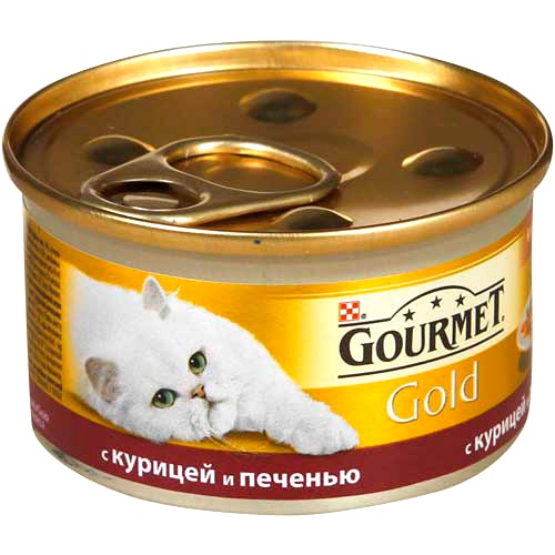 Консервы для кошек Гурме Голд курица сердце печень 85г ж/б Франция