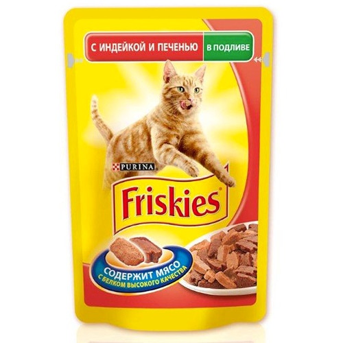 Корм для кошек "Friskies" (Фрискис) консервы с индейкой и печенью в подливе 100г пакет