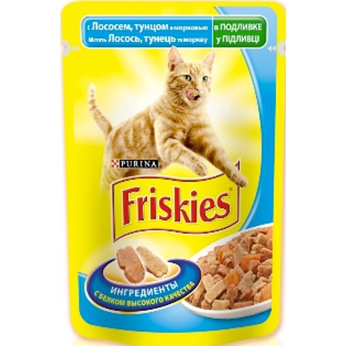 Корм для кошек "Friskies" (Фрискис) консервы с лососем тунцом и морковью 100г пакет