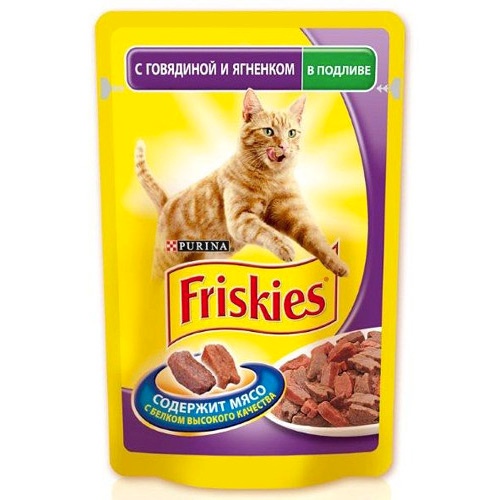 Корм для кошек "Friskies" (Фрискис) консервы с говядиной и ягненком в подливе 100г пакет