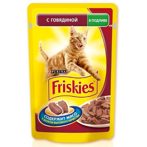 Корм для кошек "Friskies" (Фрискис) консервы с говядиной в подливе 100г пакет
