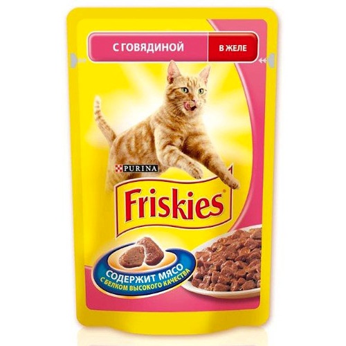 Корм для кошек "Friskies" (Фрискис) консервы с говядиной в желе 100г пакет