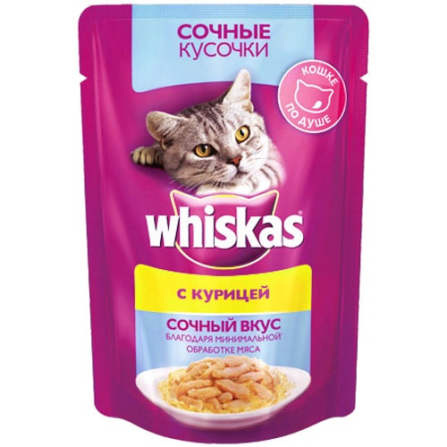 Корм для кошек "Whiskas" (Вискас) Влажный рацион Сочные кусочки с курицей 85г пакет