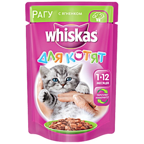 Корм для котят "Whiskas" (Вискас) Влажный рацион Рагу с ягненком 85г пакет