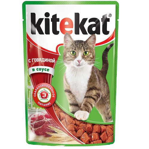 Корм для кошек "Kitekat" (Китекат) Влажный рацион говядина в соусе 100г пакет