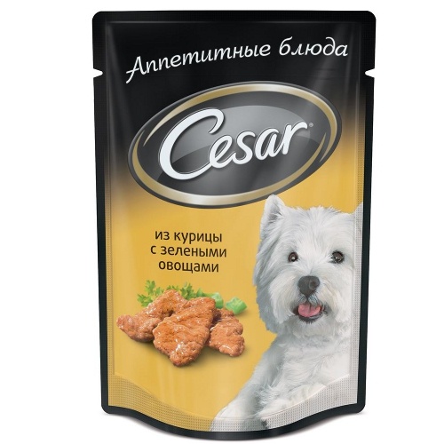 Корм для собак "Cesar" (Цезарь) консервы из курицы с зелеными овощами 100г пакет