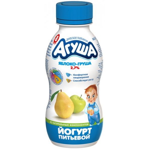 Йогурт детский питьевой "Агуша" яблоко-груша 200мл пл.бутылка