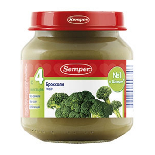 Пюре детское овощное "Semper" (Семпер) брокколи для детей старше 4 месяцев 125г ст.банка