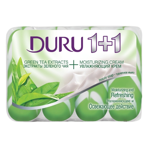 Мыло "Duru" (Дуру) 1+1 зеленый чай+увлажняющий крем 4*90г экопак