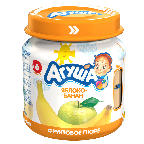 Пюре детское фруктовое "Агуша" яблоко-банан 115г Россия