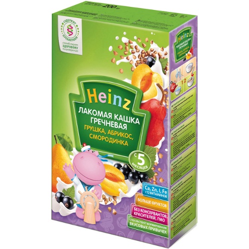 Каша детская "Heinz" (Хайнц) лакомая гречневая грушка абрикос смородинка 200г сухая смесь