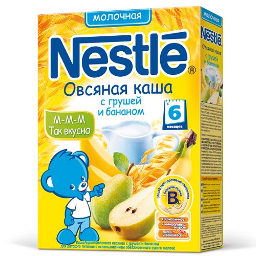 Каша детская "Nestle" (Нестле) молочная овсяная с грушей и бананом с 6-ти месяцев 250г сухая смесь
