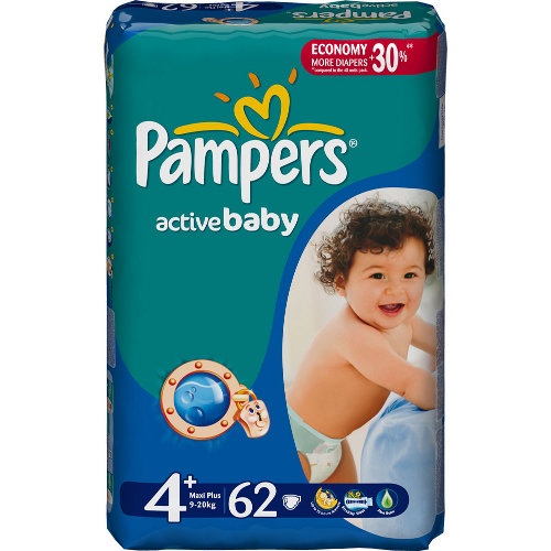 Подгузники "Pampers Active Baby" (Памперс Актив Бэби) Maxi plus 9-20кг 62шт джамбо упаковка