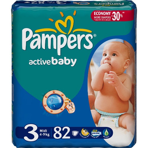 Подгузники "Pampers Active Baby" (Памперс Актив Бэби) Midi 4-9кг 82шт джамбо упаковка