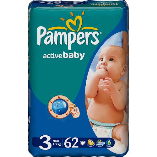 Подгузники "Pampers Active Baby" (Памперс Актив Бэби) Midi 4-9кг 62шт эконом.упаковка