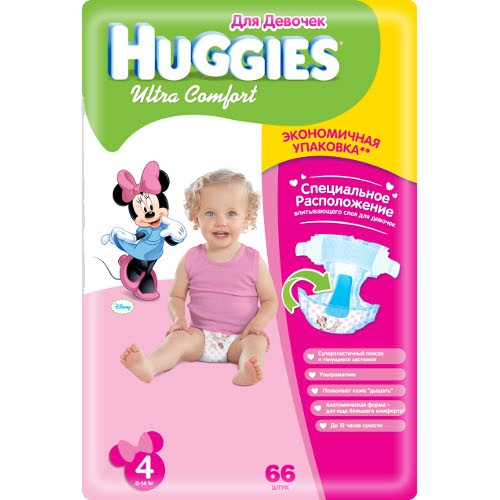 Подгузники "Huggies" (Хаггис) Ultra Comfort 8-14кг 66шт для девочек