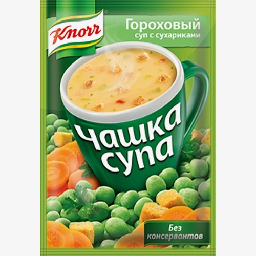 Чашка супа "Knorr" (Кнорр) Гороховый с сухариками 17г пакет