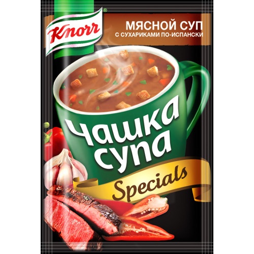 Чашка супа "Knorr" (Кнорр) Мясной с сухариками по-испански 19г пакет