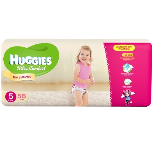 Подгузники "Huggies" (Хаггис) Ultra Comfort для девочек №5 (12-22кг) 15 шт