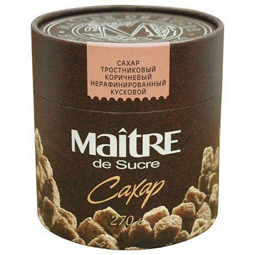 Сахар тростниковый "Maitre" (Мэтр) коричневый кусковой нерафинированный 270г карт. туба