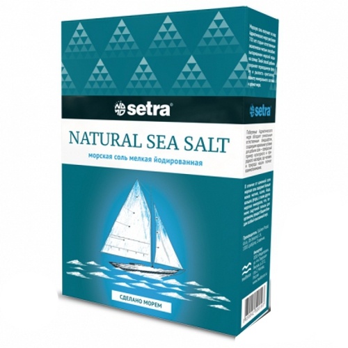 Соль пищевая "Setra" (Сетра) морская йодированная мелкая 1000г карт.коробка Словения