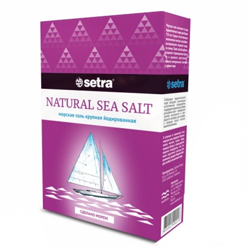 Соль пищевая "Setra" (Сетра) морская йодированная крупная 1000г карт.коробка Словения