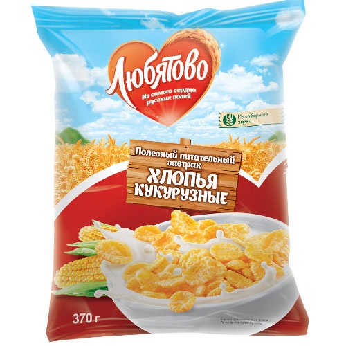 Готовый завтрак "Любятово" хлопья кукурузные с сахаром 370г пакет