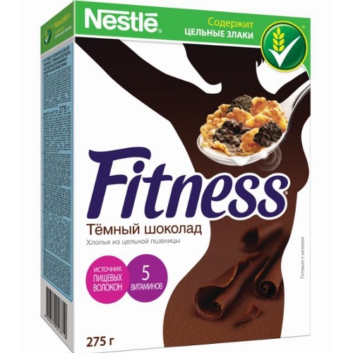 Готовый завтрак "Nestle Fitness" (Нестле Фитнес) пшеничные хлопья с темным шоколадом 275г