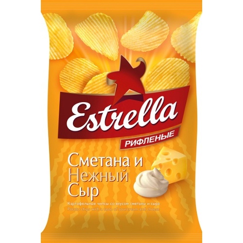 Чипсы "Estrella" (Эстрелла) сметана и нежный сыр 160г рифленые