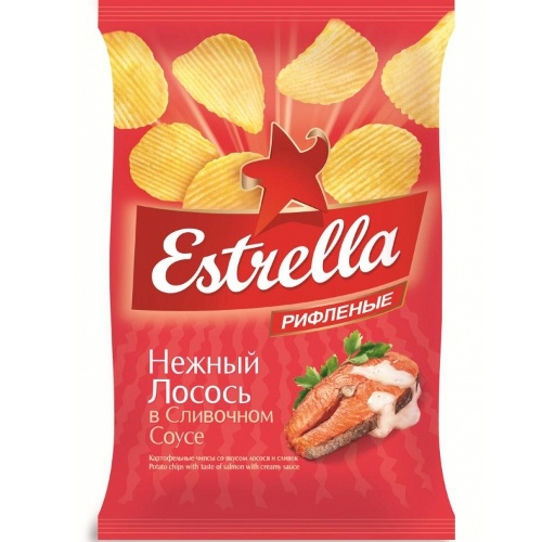 Чипсы "Estrella" (Эстрелла) нежный лосось в сливочном соусе 85г рифленые