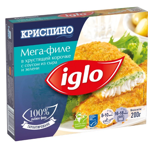 Мега-филе с сыром и зеленью в золотистой панировке "Iglo" (Игло) 200г замороженное блюдо