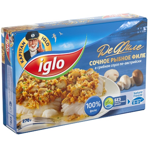 Сочное рыбное филе в грибном соусе по-австрийски ДеФиле "Iglo" (Игло) 270г замороженное блюдо