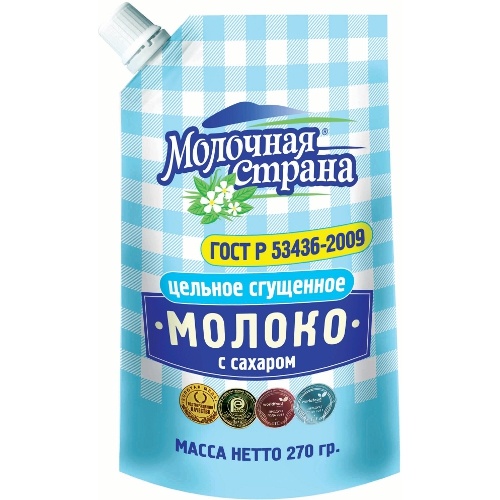 Молоко сгущенное "Молочная страна" с сахаром 270г дой-пак Россия