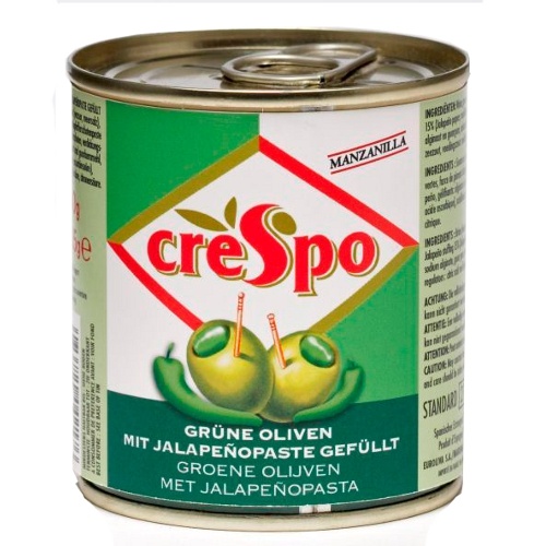 Оливки "Crespo" (Креспо) фаршированные зеленым острым перцем Халапенье 200г ж/б