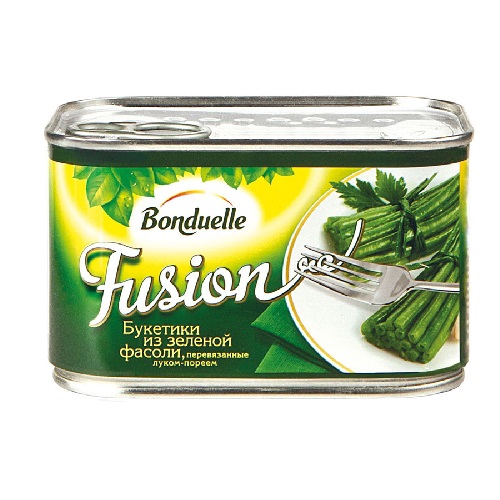 Букетики "Bonduelle" (Бондюэль) Fusion из зеленой фасоли перевязанные луком-пореем 400г ж/б
