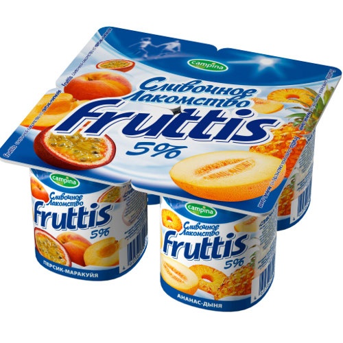 Йогуртный продукт "Fruttis" (Фруттис) Сливочное лакомство персик-маракуйя и ананас-дыня 5