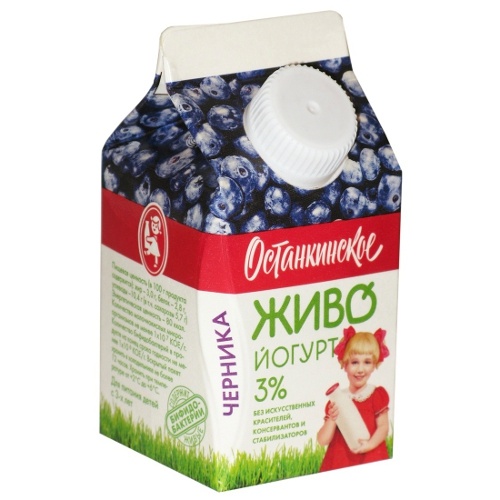 Биойогурт питьевой "Останкинское" Живо со вкусом черники 3% 200г