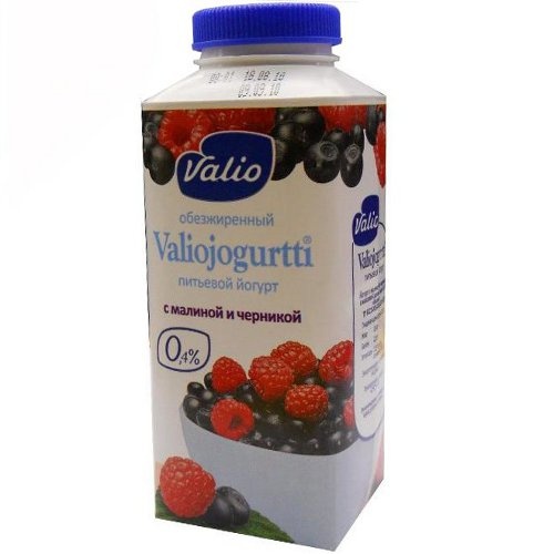 Йогурт питьевой "Valio" (Валио) с малиной и черникой обезжиренный 0