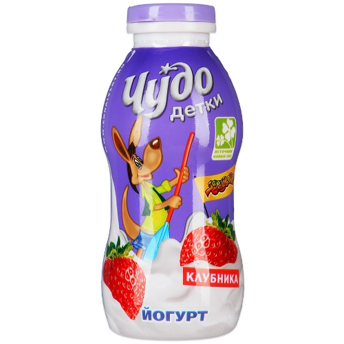 Йогурт питьевой ''Чудо Детки'' Клубника 2.2% 200г пл. бут. Чудо детки