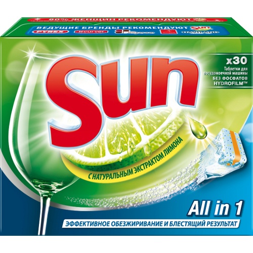 Таблетки для посудомоечных машин "Sun" (Сан) лимон 30шт