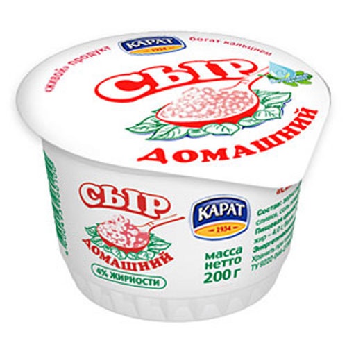 Сыр Домашний "Карат" 4% 200г пл.стакан (творог зерненый)