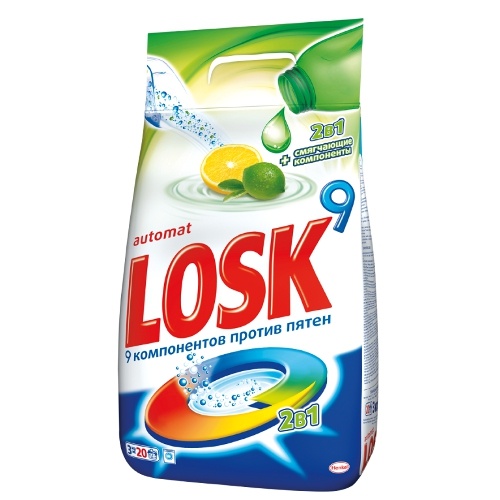 Стиральный порошок "Losk" (Лоск) автомат лимон 3кг пакет