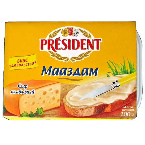 Сыр плавленый "President" (Президент) мааздам 200г ванночка