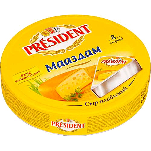 Сыр плавленый "President" (Президент) мааздам 140г порционный