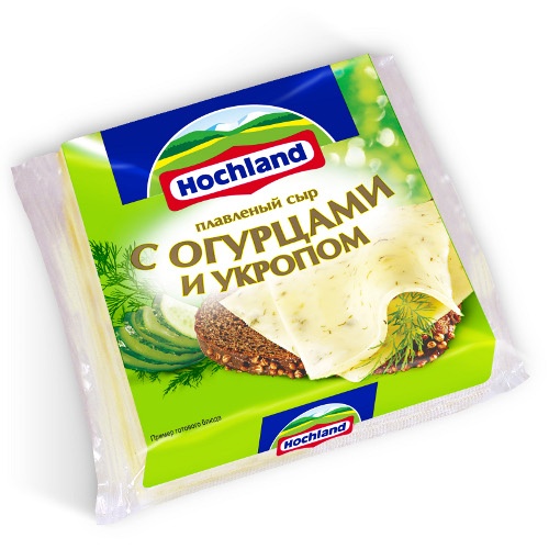 Сыр плавленый "Hochland" (Хохланд) огурцы с укропом 40% 150г 8-ломтиков