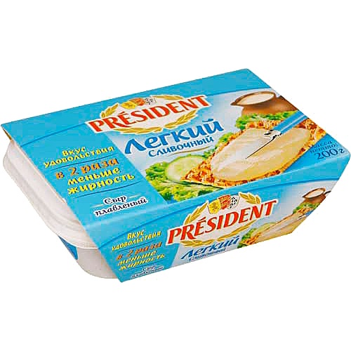 Сыр плавленый "President" (Президент) легкий сливочный 20% 200г ванночка