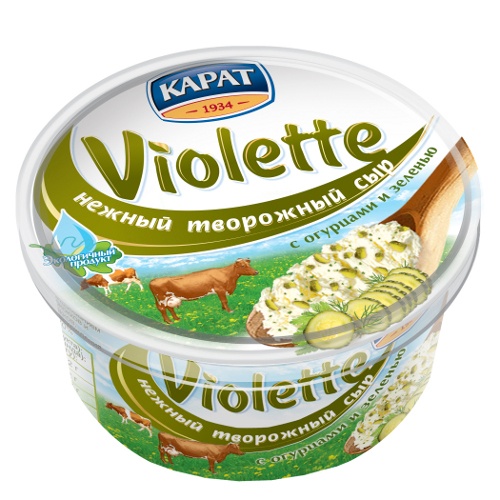 Сыр творожный "Карат" Violette (Виолетта) с огурцами и зеленью 70% 140г пл.стакан